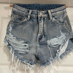SHEIN Blue Jean Shorts High-Waisted Distressed